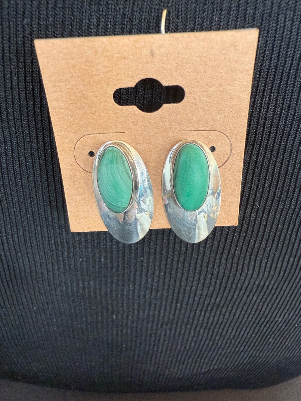 Vintage Green Stone Oval sterling Silver Drop Earrings - Women's Jewelry